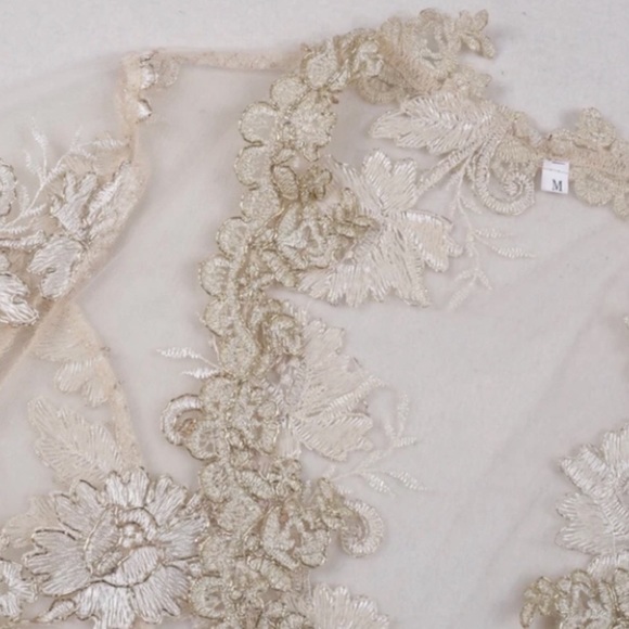 Gold Lace Embroidered Scallop Crochet 2 Piece Set - Picture 6 of 8